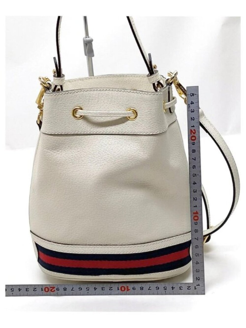 Authentic Gucci Ophidia Mini Bucket Bag White Leather GG Logo Crossbody - Picture 3 of 16
